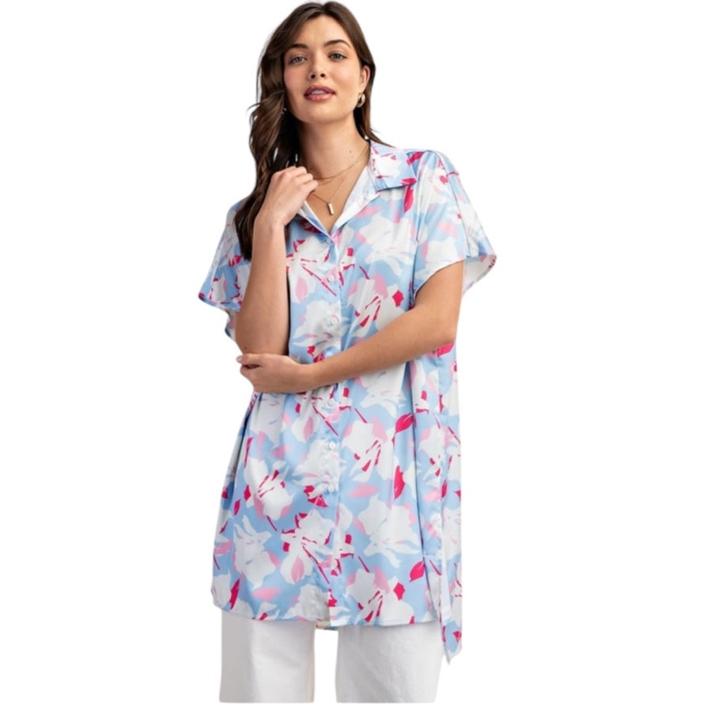 WATERCOLOR GARDEN FLORAL PRINT TOP
( Sky Blue ) - Picture 5 of 7